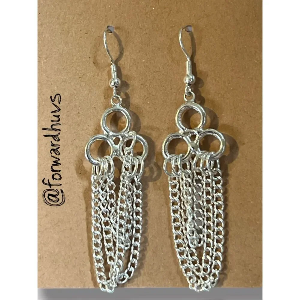 Silver Tone Chain Dangle Earrings – 3 Inch